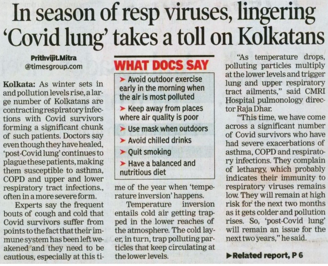 In season of resp viruses, lingering 'Covid lung' takes a toll on Kolkatans  & Cov caused long-term lung damage in many